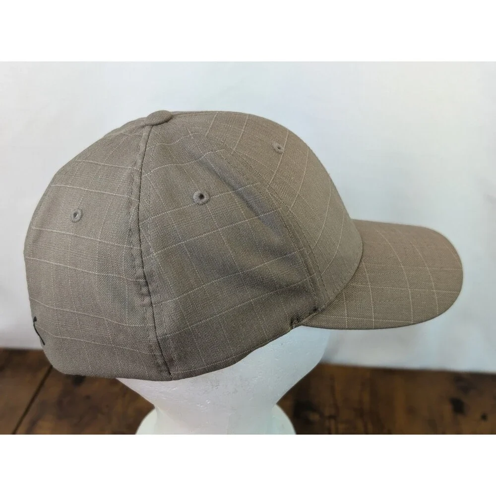 PUMA Grid Pattern Ripstop Baseball Cap Hat L/XL Gray Taupe Retro Patch Stretch
